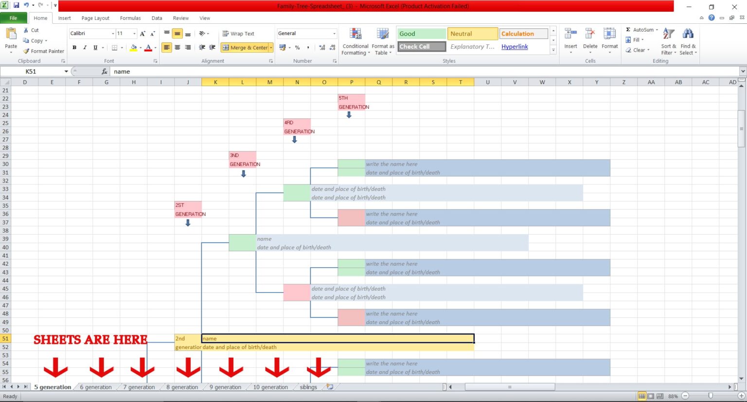 Family Tree Excel Templates: 5-10 Generations | Free Download